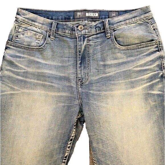 BKE Buckle Tyler Jean Shorts Mens Size 36 Blue Denim Embroidered Light Wash 12" - Picture 3 of 14